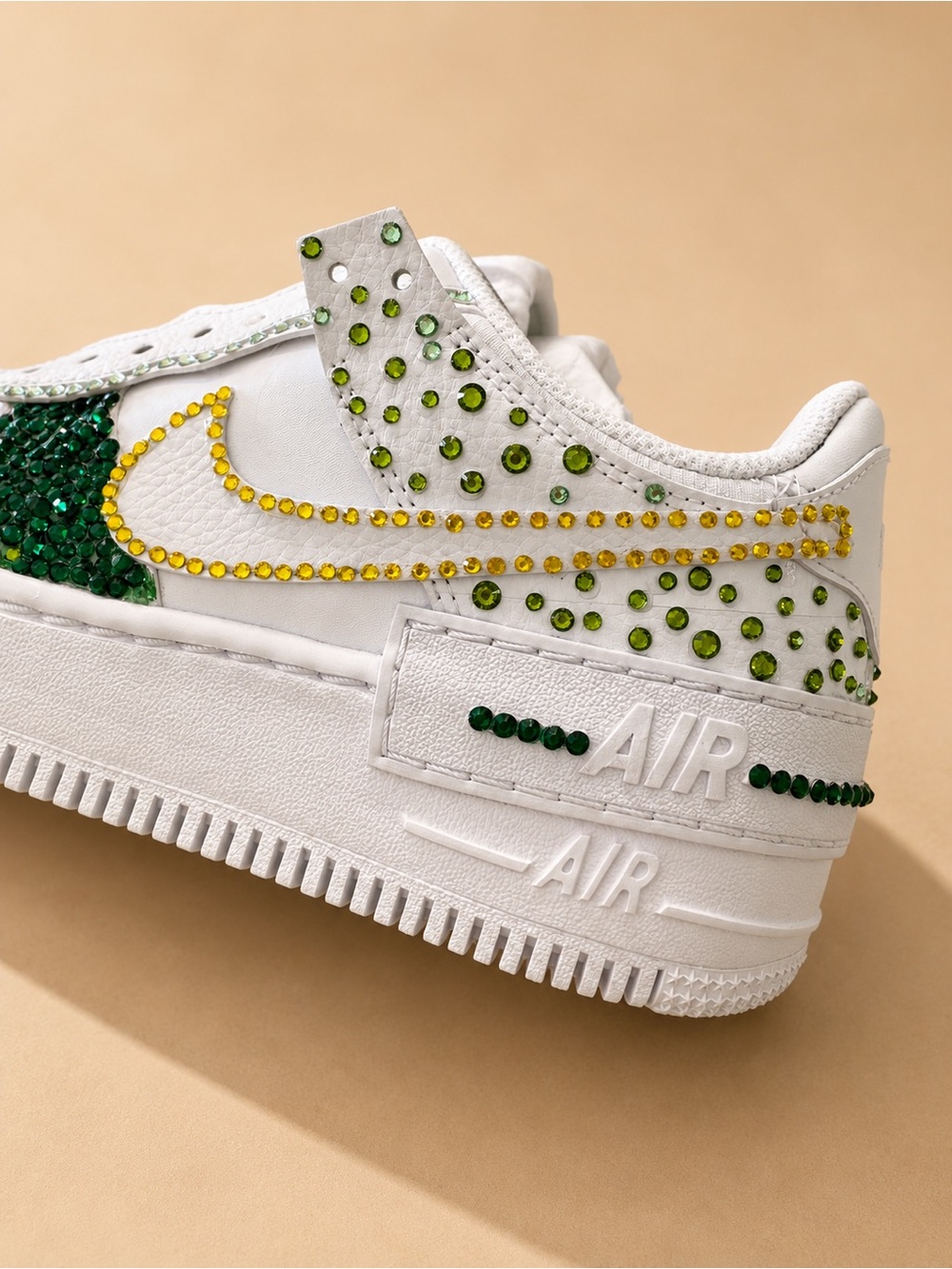 Custom Nike Air Force 1 Green Crystal Rhinestone Sneakers Women’s 8.5 - Picture 7 of 7
